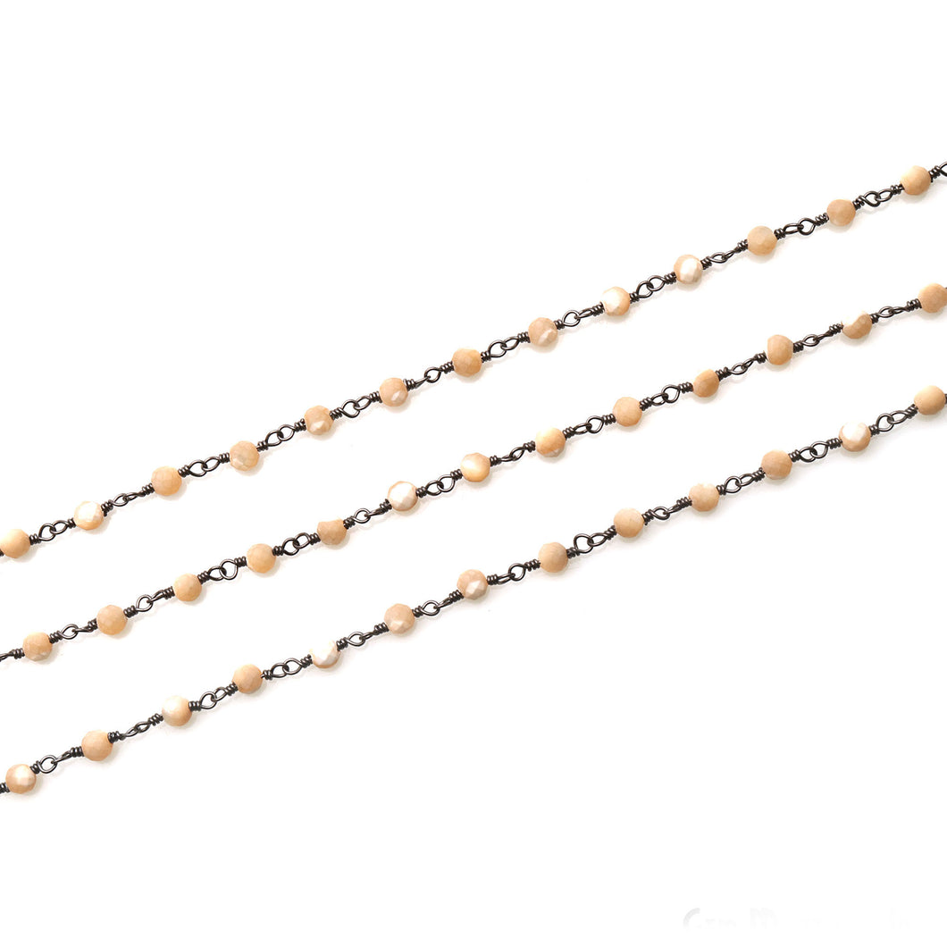 Mother Of Pearl Faceted Bead Rosary Chain 3-3.5mm Oxidized Bead Rosary 5FT