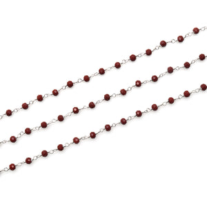 Red Jasper Faceted Bead Rosary Chain 3-3.5mm Silver Plated Bead Rosary 5FT