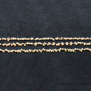 Pearl Cluster Rosary Chain 2.5-3mm Faceted Gold Plated Dangle Rosary 5FT