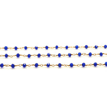 Load image into Gallery viewer, Sapphire Faceted Bead Rosary Chain 3-3.5mm Gold Plated Bead Rosary 5FT
