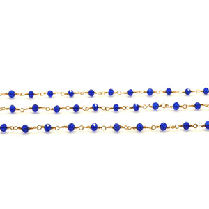 Sapphire Faceted Bead Rosary Chain 3-3.5mm Gold Plated Bead Rosary 5FT