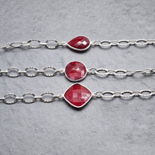 Load image into Gallery viewer, Ruby 10-15mm Mix Faceted Shape Silver Plated Bezel Continuous Connector Chain
