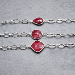 Ruby 10-15mm Mix Faceted Shape Silver Plated Bezel Continuous Connector Chain