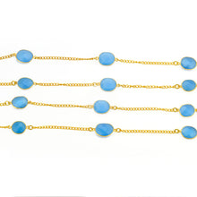 Load image into Gallery viewer, Blue Chalcedony 15mm Mix Shape Gold Plated Wholesale Connector Rosary Chain
