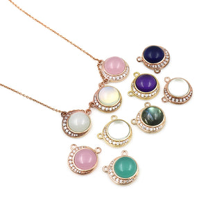 5PC Crescent Moon Shape Pendants and Necklaces | Round Rose Gold Plated Birthstone | Gemstone Moon Pendant