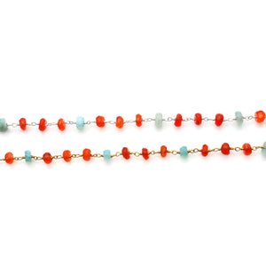 Amazonite With Carnelian Faceted Large Beads 5-6mm Gold Plated Rosary Chain