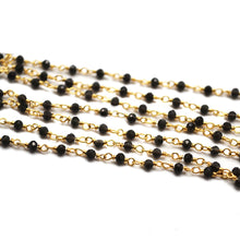 Load image into Gallery viewer, 5ft Black Moonstone 2-2.5mm Gold Wire Wrapped Beads Rosary | Gemstone Rosary Chain | Wholesale Chain Faceted Crystal
