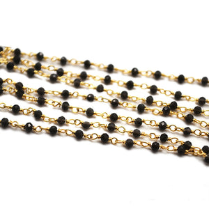 5ft Black Moonstone 2-2.5mm Gold Wire Wrapped Beads Rosary | Gemstone Rosary Chain | Wholesale Chain Faceted Crystal