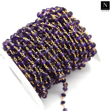 Load image into Gallery viewer, Amethyst Faceted Large Beads 5-6mm Gold Plated Rosary Chain
