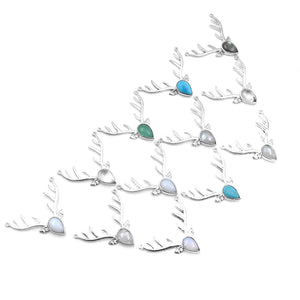 5PC Reindeer Horn Gemstone Necklace Pendant | Silver Plated Birthstone | Charms & Pendants | Gemstone Pendant