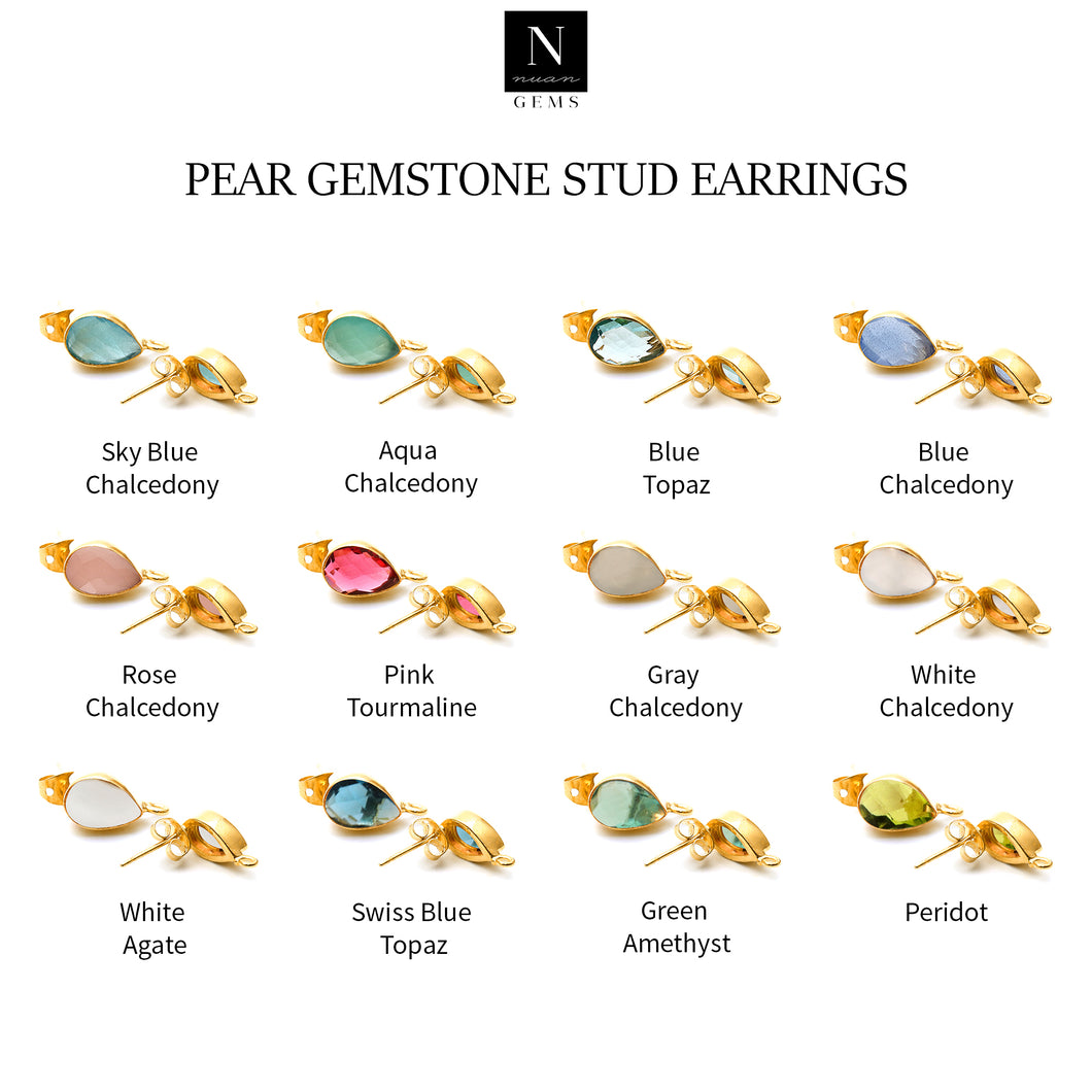 5 Pairs Pear Shape Gemstone 13x7mm Gold Bail Stud Earring