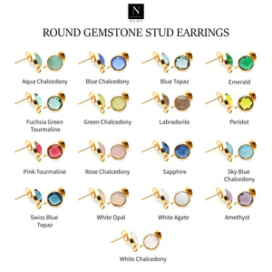 5 Pairs Round Shape Gemstone 8mm Gold Bail Stud Earring