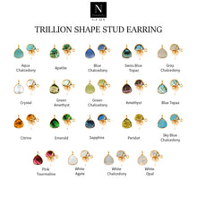 Load image into Gallery viewer, 5 Pairs Trillion Shape Gemstone 8mm Gold Bail Stud Earring
