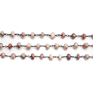 Peach MoonStone Faceted Large Beads 7-8mm Oxidized Rosary Chain