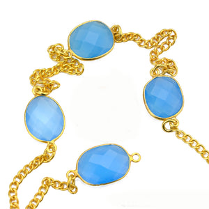 Blue Chalcedony 15mm Mix Shape Gold Plated Wholesale Connector Rosary Chain