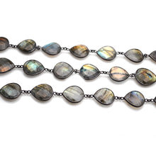 Load image into Gallery viewer, Labradorite 14mm Heart Oxidized Bezel Continuous Connector Chain
