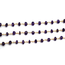 Load image into Gallery viewer, Amethyst Faceted Large Beads 5-6mm Gold Plated Rosary Chain
