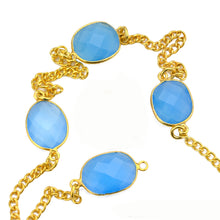 Load image into Gallery viewer, Blue Chalcedony 10-15mm Mix Shape Gold Plated Wholesale Connector Rosary Chain

