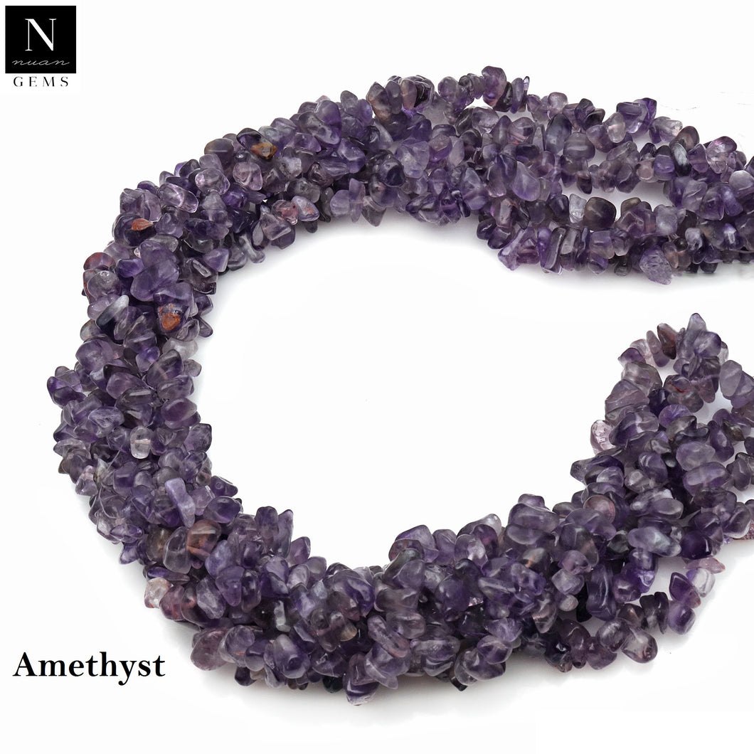5 Strands Amethyst Gemstone Chip beads | 7-10mm Bead Necklace | Free Form Nugget Chips | Gemstone Chips | Long Bead Strand