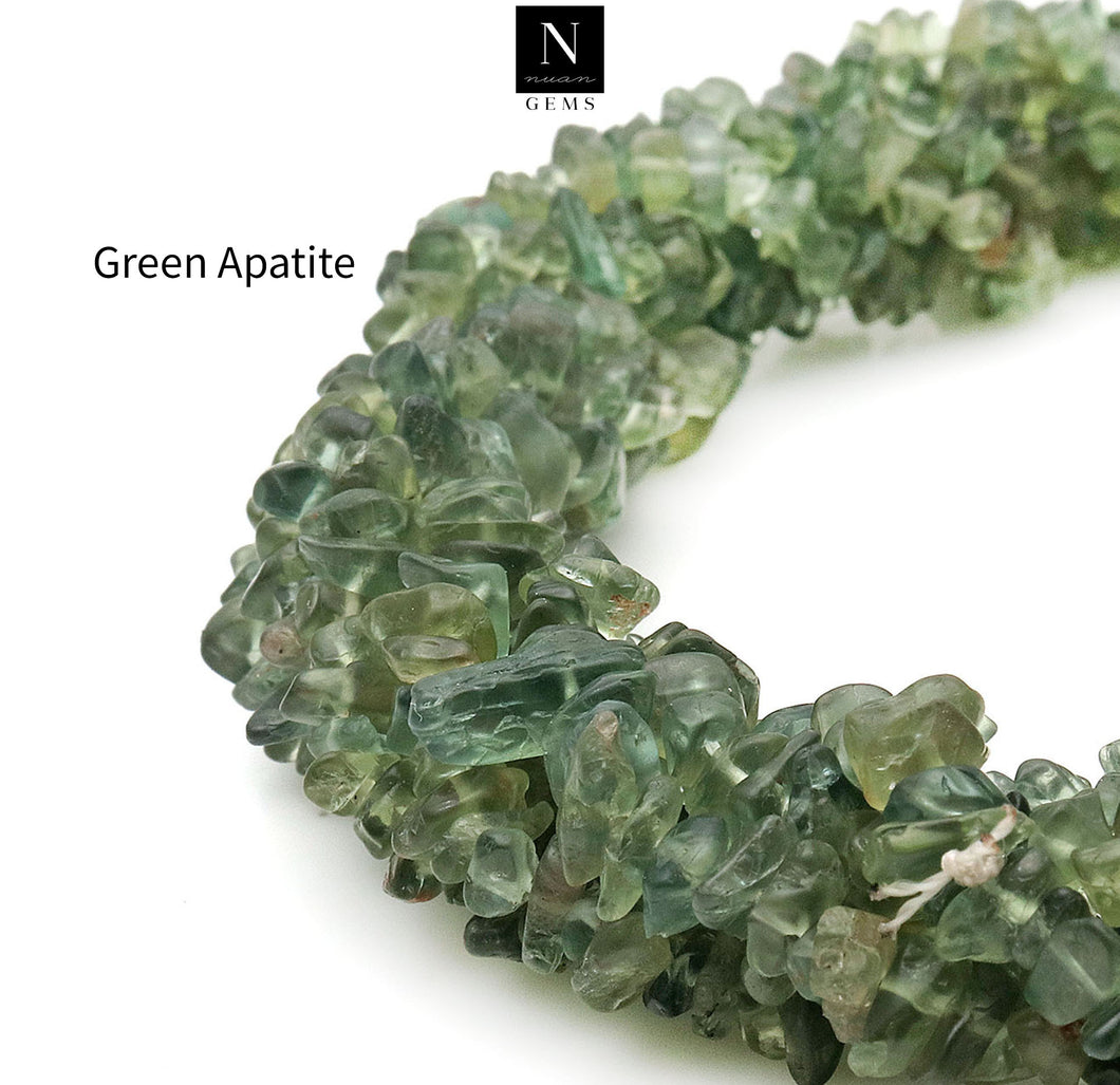 5 Strands Green Apatite Gemstone Chip beads | Bead Necklace | Free Form Nugget Chips | Gemstone Chips | Long Bead Strand