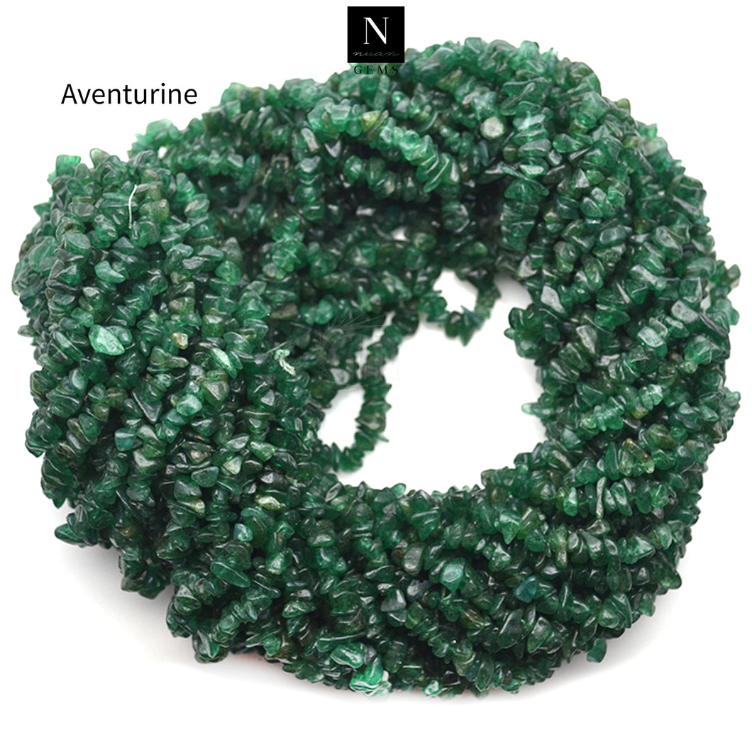 5 Strands Aventurine Gemstone Chip beads | Bead Necklace | Free Form Nugget Chips | Gemstone Chips | Long Bead Strand