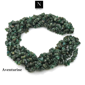 5 Strands Aventurine Gemstone Chip beads | 7-10mm Bead Necklace | Free Form Nugget Chips | Gemstone Chips | Long Bead Strand