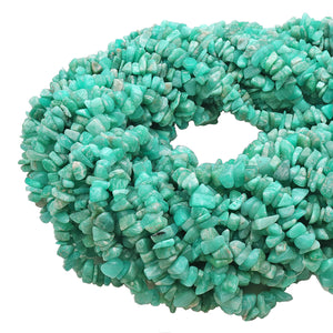5 Strands Amazonite Gemstone Chip beads | Bead Necklace | Free Form Nugget Chips | Gemstone Chips | Long Bead Strand