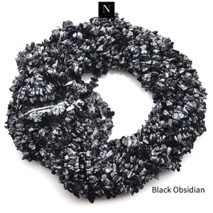 5 Strands Black Obsidian Gemstone Chip beads | Bead Necklace | Free Form Nugget Chips | Gemstone Chips | Long Bead Strand