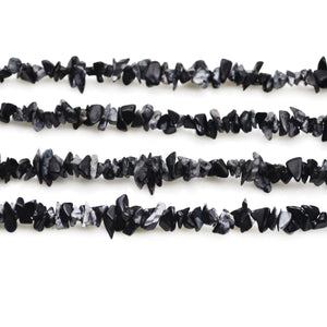 5 Strands Black Obsidian Gemstone Chip beads | Bead Necklace | Free Form Nugget Chips | Gemstone Chips | Long Bead Strand