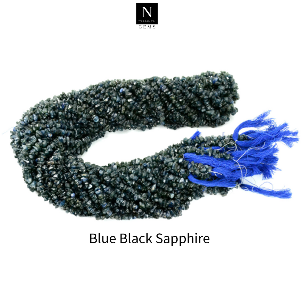 5 Strands Blue Black Sapphire Gemstone Chip beads | Bead Necklace | Free Form Nugget Chips | Gemstone Chips | Long Bead Strand