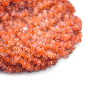 5 Strands Carnelian Gemstone Chip beads | Bead Necklace | Free Form Nugget Chips | Gemstone Chips | Long Bead Strand