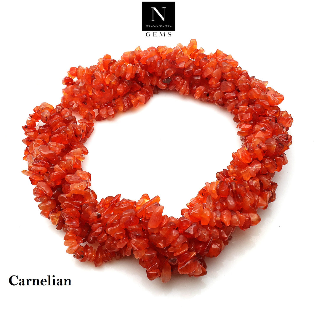 5 Strands Carnelian Gemstone Chip beads | 7-10mm Bead Necklace | Free Form Nugget Chips | Gemstone Chips | Long Bead Strand