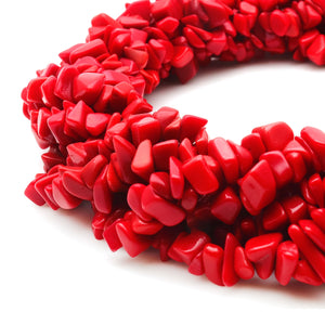5 Strands Red Coral Gemstone Chip beads | 7-10mm Bead Necklace | Free Form Nugget Chips | Gemstone Chips | Long Bead Strand