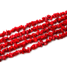 Load image into Gallery viewer, 5 Strands Red Coral Gemstone Chip beads | 7-10mm Bead Necklace | Free Form Nugget Chips | Gemstone Chips | Long Bead Strand

