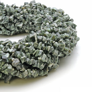 5 Strands Seraphinite Gemstone Chip beads | Bead Necklace | Free Form Nugget Chips | Gemstone Chips | Long Bead Strand