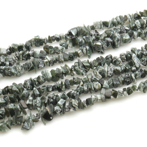 5 Strands Seraphinite Gemstone Chip beads | Bead Necklace | Free Form Nugget Chips | Gemstone Chips | Long Bead Strand