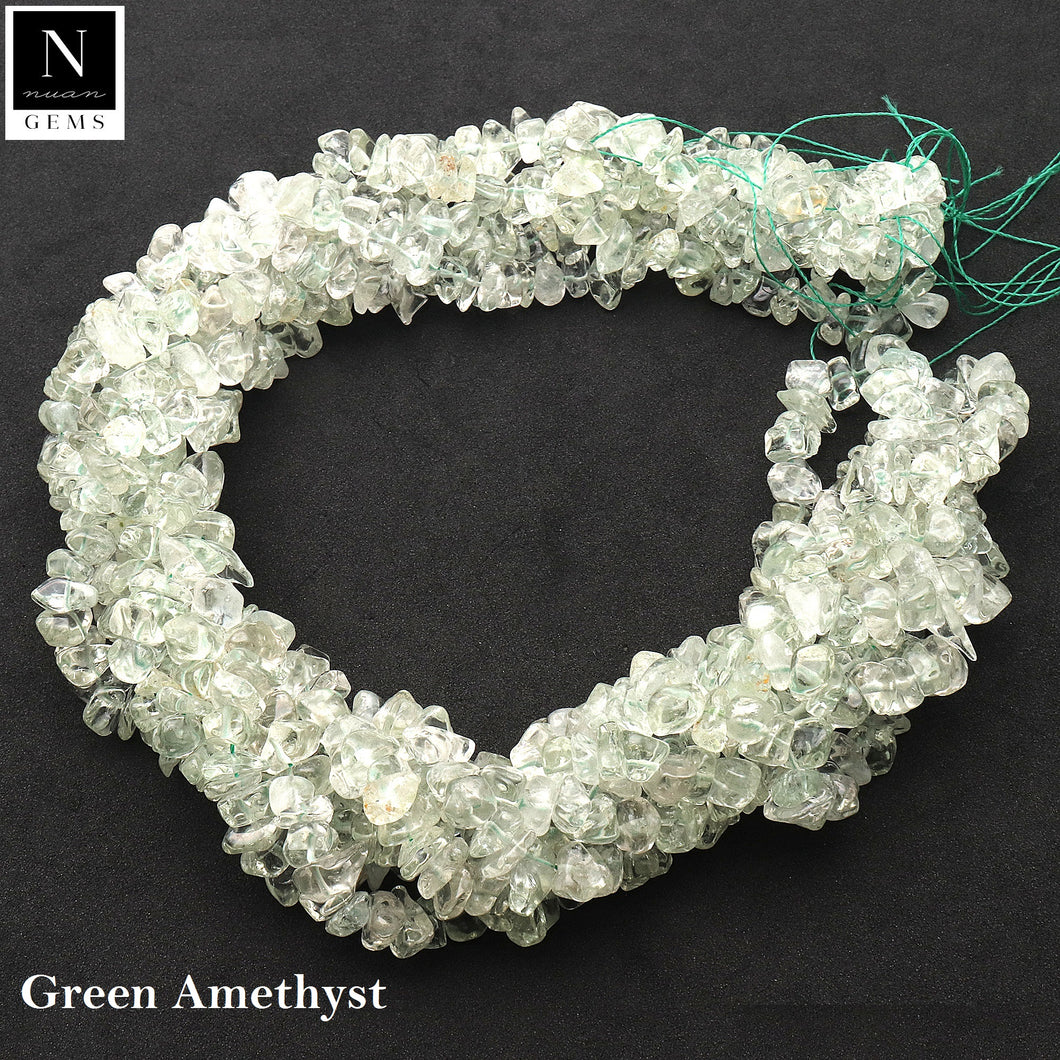 5 Strands Green Amethyst Gemstone Chip beads | 7-10mm Bead Necklace | Free Form Nugget Chips | Gemstone Chips | Long Bead Strand