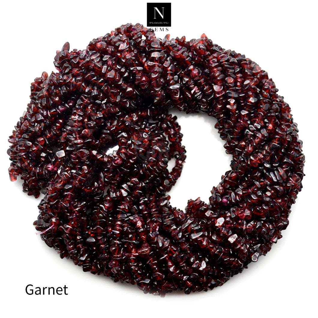 5 Strands Garnet Gemstone Chip beads | Bead Necklace | Free Form Nugget Chips | Gemstone Chips | Long Bead Strand