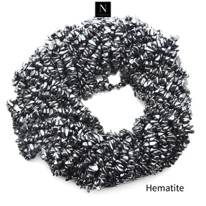 5 Strands Hematite Gemstone Chip beads | Bead Necklace | Free Form Nugget Chips | Gemstone Chips | Long Bead Strand