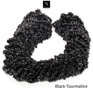 5 Strands Black Tourmaline Gemstone Chip beads | Bead Necklace | Free Form Nugget Chips | Gemstone Chips | Long Bead Strand