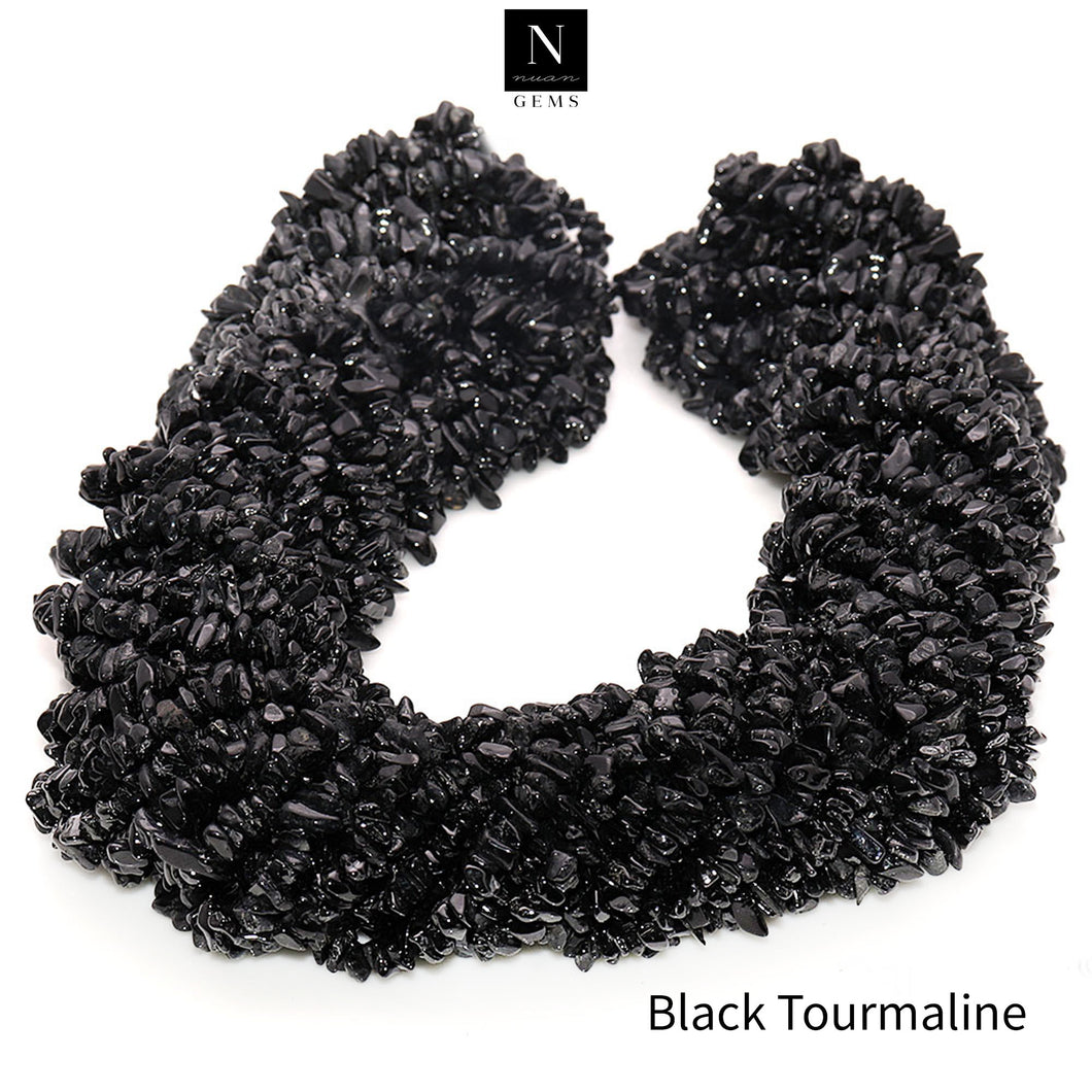 5 Strands Black Tourmaline Gemstone Chip beads | Bead Necklace | Free Form Nugget Chips | Gemstone Chips | Long Bead Strand