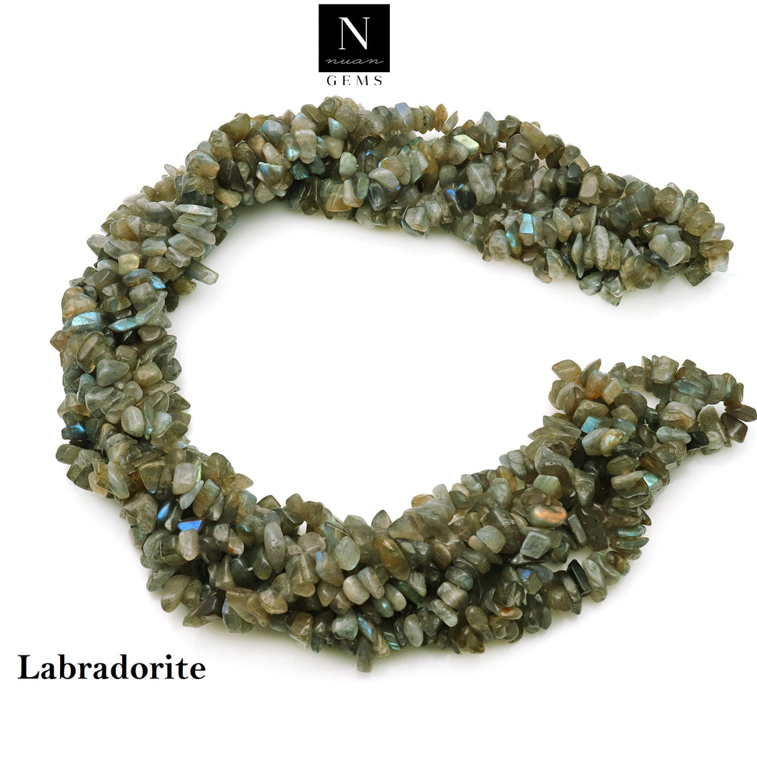 5 Strands Labradorite Gemstone Chip beads | 7-10mm Bead Necklace | Free Form Nugget Chips | Gemstone Chips | Long Bead Strand