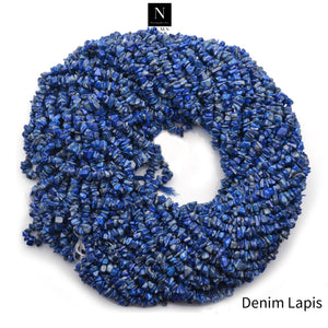 5 Strands Denim Lapis Gemstone Chip beads | Bead Necklace | Free Form Nugget Chips | Gemstone Chips | Long Bead Strand