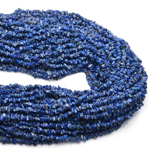 5 Strands Denim Lapis Gemstone Chip beads | Bead Necklace | Free Form Nugget Chips | Gemstone Chips | Long Bead Strand