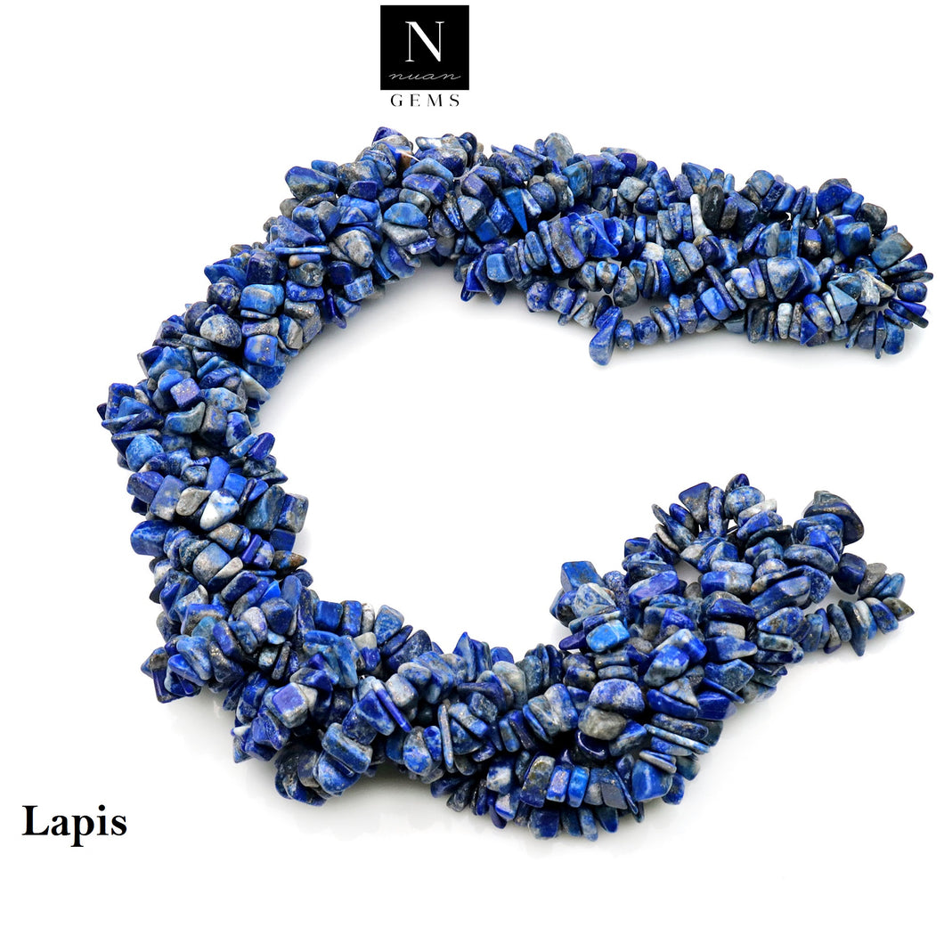 5 Strands Lapis Gemstone Chip beads | 7-10mm Bead Necklace | Free Form Nugget Chips | Gemstone Chips | Long Bead Strand
