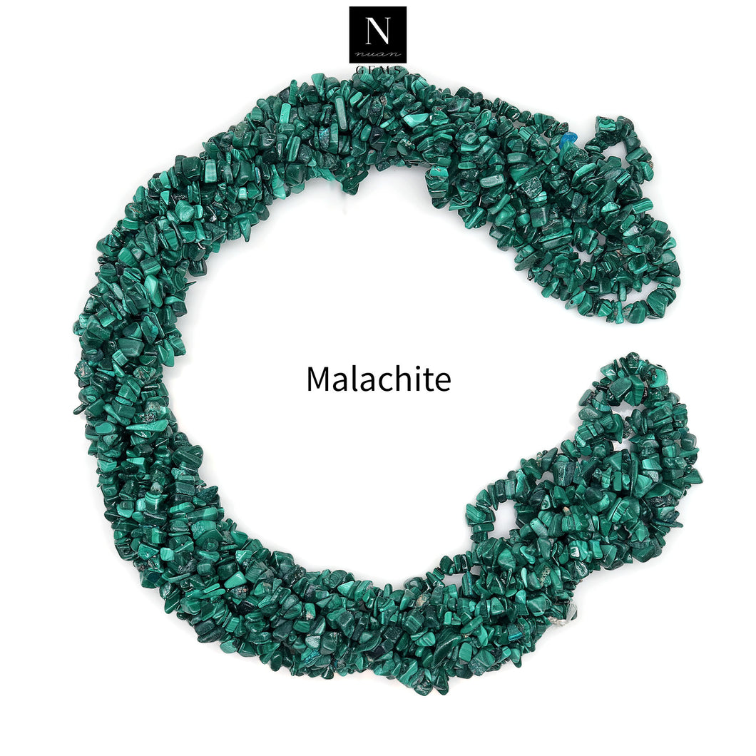 5 Strands Malachite Gemstone Chip beads | Bead Necklace | Free Form Nugget Chips | Gemstone Chips | Long Bead Strand