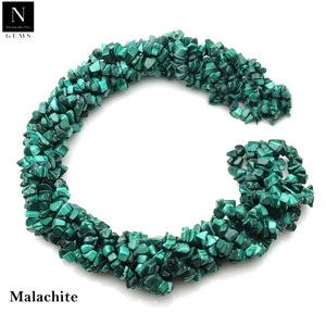 5 Strands Malachite Gemstone Chip beads | 7-10mm Bead Necklace | Free Form Nugget Chips | Gemstone Chips | Long Bead Strand