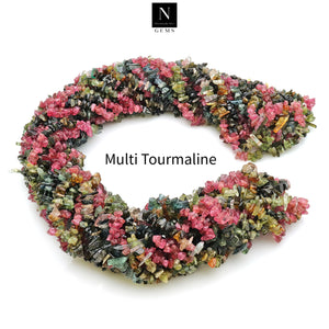 5 Strands Multi Tourmaline Gemstone Chip beads | Bead Necklace | Free Form Nugget Chips | Gemstone Chips | Long Bead Strand