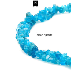 5 Strands Neon Apatite Gemstone Chip beads | Bead Necklace | Free Form Nugget Chips | Gemstone Chips | Long Bead Strand