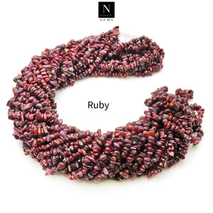5 Strands Ruby Gemstone Chip beads | Bead Necklace | Free Form Nugget Chips | Gemstone Chips | Long Bead Strand